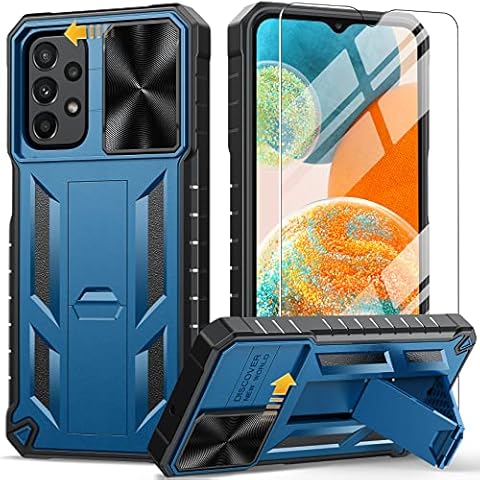 Case for Samsung Galaxy A23 5G: Military Grade Drop Protection Phone Case - 360 Shockproof Protective Matte Mobile Cases Rugged Tough Phonecase with Built-in Kickstand and Slide Cover (Blue) Cover
