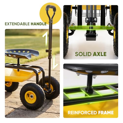 image for Sekey Garden Cart Rolling Workseat, Heavy Duty Garden Scooter with 360