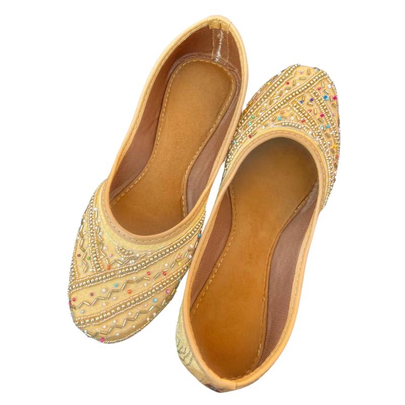 Gold Embellished Punjabi Jutti for Women | Handcrafted Beaded Mojari with Multicolor Detailing | Traditional Ethnic Footwear for Weddings-image-31