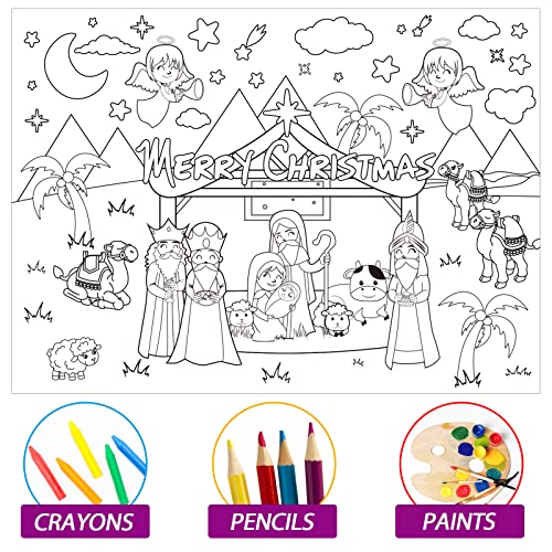 Image of Christmas Coloring Books for Nativity Scene Giant Coloring Poster Religious Large Coloring Tablecloth Huge Table Cover for Home Holiday Party Supplies Favor 31.4 x 43.3 Inch