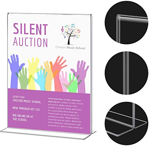 Image of Shuban Acrylic Sign Holder Table Sign Holder Double Sided T Shape Clear Plastic Desktop Display Holder Vertical Menu Stand Sign Holders for School, Office, Hotel, Party (04 X 6 Inch -4Pcs)