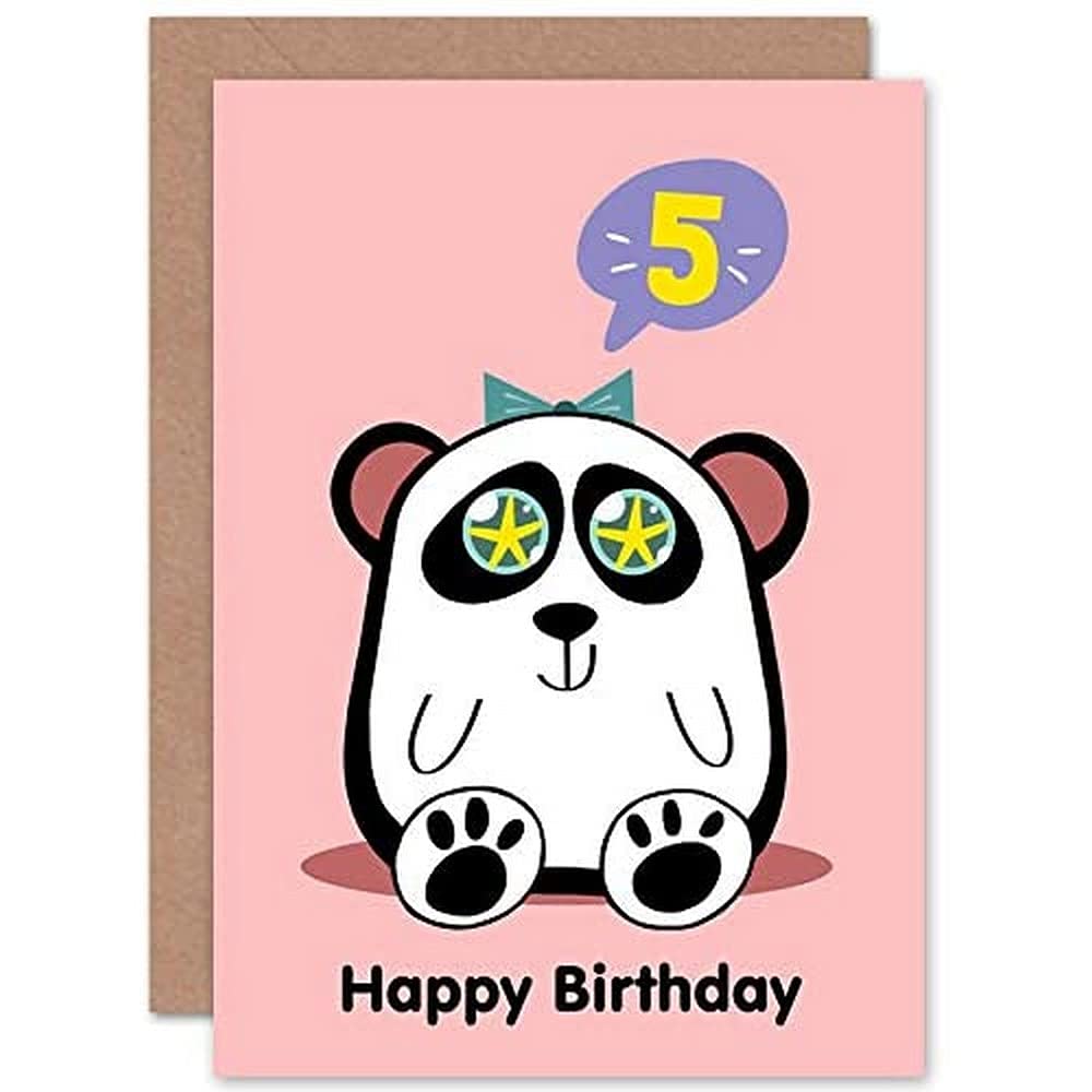 Wee Blue Coo Kawaii Panda Star Happy 5th Birthday Greeting Card With Envelope Blank Inside Premium Quality