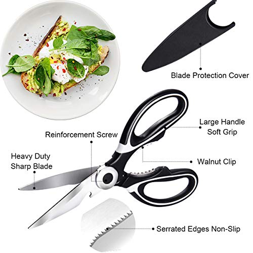 2 Pcs Kitchen Scissors, Heavy Duty Kitchen Scissors, Stainless Steel Kitchen Shear with Cover, Sharp Cooking Scissors for Meat Chicken Fish Nut Vegetable Herb, Bottle Opener (White & Red) - Image 4