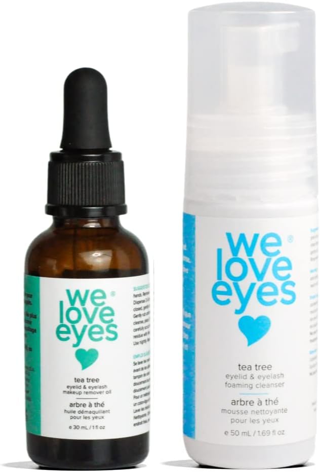 We Love Eyes - All Natural Tea Tree Eyelid Makeup Remover Set (Makeup Remover 30 ml & Foaming Cleanser 40 ml) remove foundation liquid moisturize wash eyelashes. Paraben & Sulfate Free - Made in USA