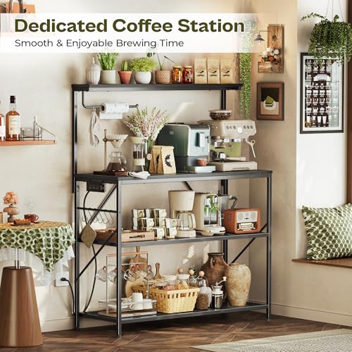 Huuger 4-Tier Bakers Rack with Reversible Power Outlet, 39.4 Inch Microwave Stand, Kitchen Coffee Bar, with Top Shelf, 6 S Hooks, Black by Huuger - Image 6
