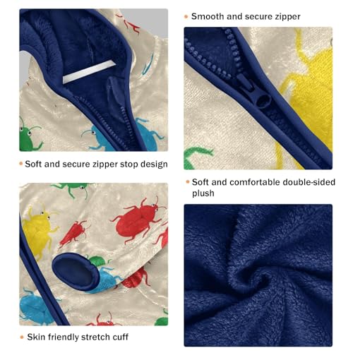 Colorful Bugs on Background Toddler Fleece Jacket Girl Boys Hooded Fleece Jacket Coat Warm Outwear Zip-up 3-10T3