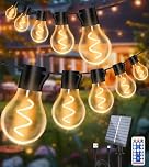 Solar Festoon Lights Outdoor, 12M/39.4FT USB&Solar String Lights Outdoor Waterproof with 8 Modes, Shatterproof Bulbs, Timer&Remote, Garden Solar Lights for Gazebo, Patio, Party, Wedding Decor