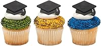 Vista 2 de Anillos de decoración de cupcakes para fiesta de graduación, mortero, tapa negra, 24 piezas
