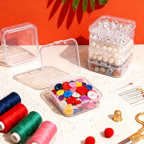Image of 6 Pcs Mini Plastic Storage Containers Box with Lids, Clear Rectangle Organizer, Small Plastic Case for Collecting Small Items, Beads, Crafts Accessories, Screws (2.16 x 2.16 x 0.79 Inch)