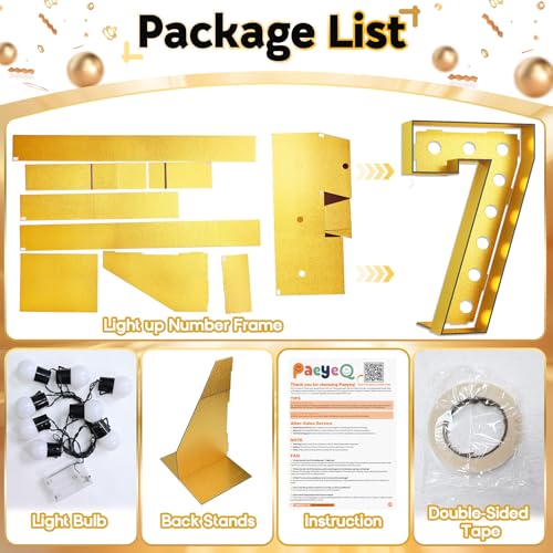 Light Up Numbers 70, 4FT Light Up Numbers Number 70 Marquee Gold Large Light Up Numbers Mosaic Numbers for 70th Birthday, Giant Light Up Numbers Pre-Cut Foam Board Kit for Graduation Anniversary Party by Paeyeq - Image 4