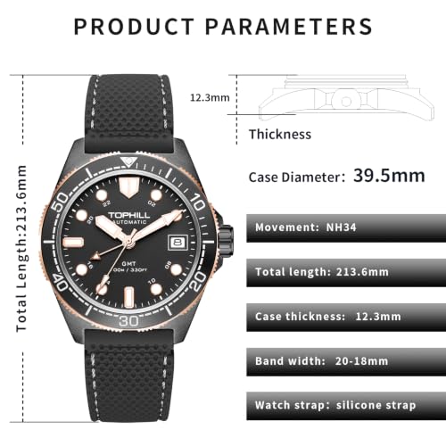 Image of TOPHILL Men Watches Automatic Mechanical Watches - Dive, GMT, Chronograph & Dress Styles | 316L Stainless Steel, Sapphire Crystal, Ceramic Bezel | 5ATM-300M Waterproof with Super Luminous | Classic Business & Sport Casual