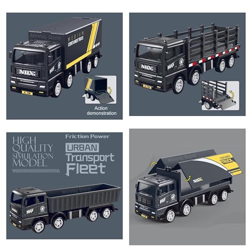 Image of Transport Carrier Container Trucks Simulation Die Cast Model Friction Powered with Push and go Action Figure Toy Truck for Kids Boy Girl Gift Toy (Pack of 4, Multicolor)