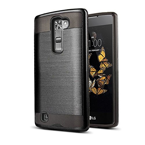LG Escape 3 Case, LG Phoenix 2 Case, LG K8 Case, kaesar Slim Fit Brushed Metal Texture Hybrid Dual Layer Slim Protector Case Cover for LG Escape 3 / LG Phoenix 2 / LG K8 - Black
