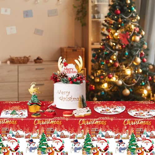 Image of 41 PCS Christmas Party Decorations,Christmas Table Decorations Xmas Party Tableware Set Include Disposable Christma Paper Plates Napkins and Tablecloth,Xmas Holiday Party Serves 20 Guests