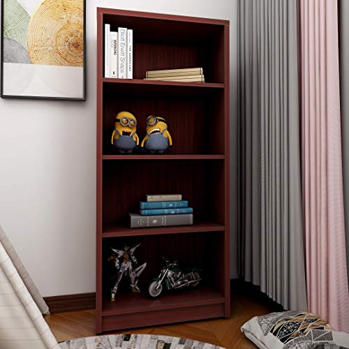 Image of Sunon 4 Shelf Wood Bookcase Freestanding Display Shelf Adjustable Layers Bookshelf for Home Office Library Small Narrow Space (Mahogany, 4-Layers)