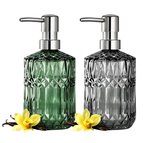 Gykutix 2 Piezas 450ml Dispensador Jabon Baño Jabonera Baño Dosificador Cristal, Lavavajillas Doseador Sabonete Liquido para Champú, Gel De Ducha, Cocina y Baño