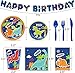 162 Pcs Dinosaur Tableware Set (Serves 20) - Dinosaur Birthday Party Supplies Set for Boys Including Birthday Banner, Plates, Cups, Napkins, Tablecloth, and More Dino T-Rex Party Ideas Decoration