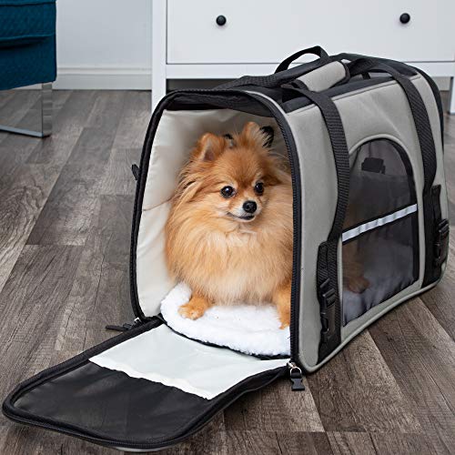 Paws & Pals Airline Approved Pet Carrier - Soft-Sided Carriers for Small Medium Cats and Dogs Air-Plane Travel On-Board Under Seat Carrying Bag with Fleece Bolster Bed for Kitten Cat Puppy Dog Taxi