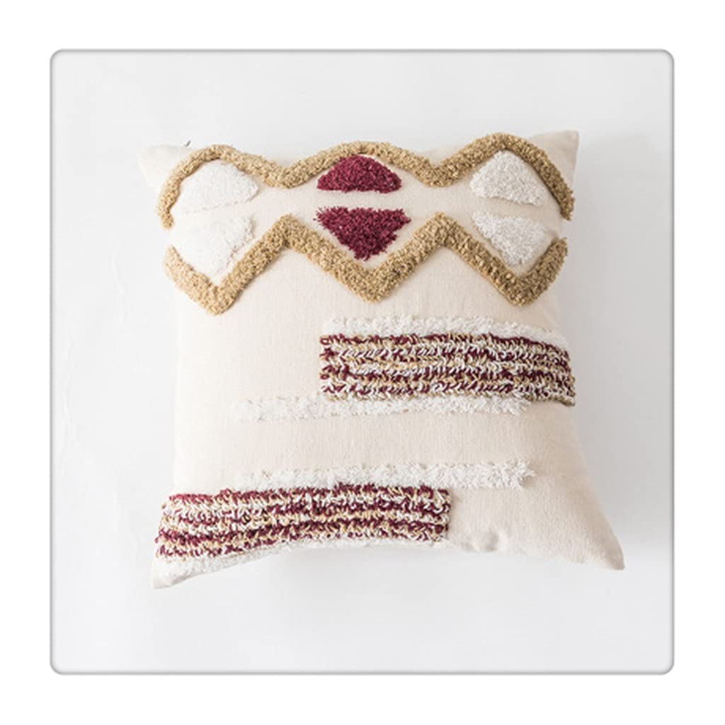 Coussin de broderie haut de gamme minimaliste kaki rouge 45x45cm texture relief textile salon