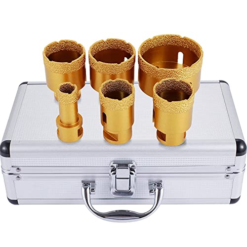 Husuper 6 Pcs Foret Diamant à Sec Trépan Scie Cloche Kits 20/35/40/45/50/68 mm Forets Diamantés Cylindrique Ensemble de Scies-cloches avec Filetage M14 pour Meuleuse Carrelage Porcelaine Granit Marbre Cover