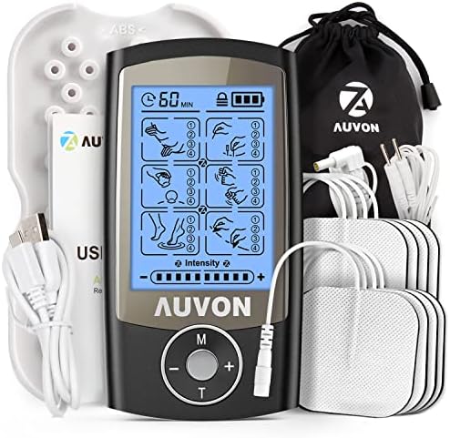 AUVON Rechargeable TENS Unit Muscle Stimulator, 24 Modes 4th Gen TENS Machine with 8pcs 2"x2" Premium Electrode Pads for Pain Relief