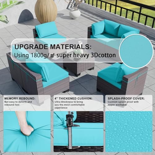Kullavik 9PCS Outdoor Patio Furniture Set PE Wicker Rattan Sectional Sofa Patio Conversation Sets,Blue - 3