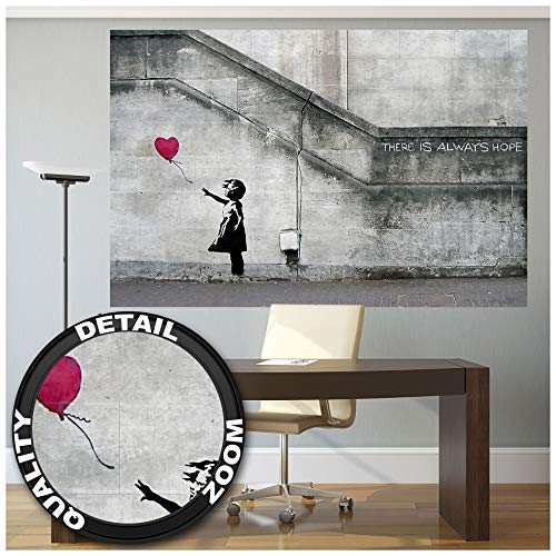 Poster – Banksy Art Balloon Girl – Picture Decoration Artwork There Is Always Hope Colorful Urban Style Stencil Red Image Photo Decor Wall Mural (55X39.4In - 140X100Cm) #TOP1