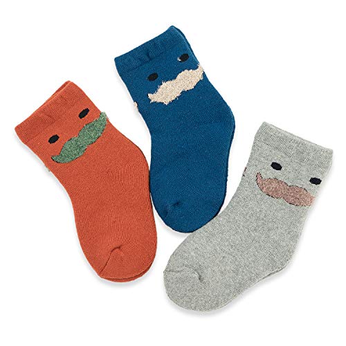 CoCoCute Baby Socks -3 Pairs Thick Winter Toddler Socks Baby Boy and Girl Socks Infant Socks Kid Socks Warm Cotton Crew Socks (S(1-3Y), Mustache)