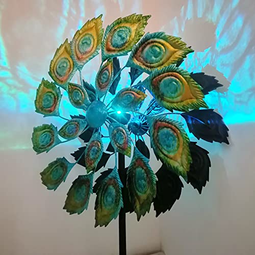 Tiuauit Large Size Elegant Peacock Wind Spinners For Yard And Garden Decor Metal Multi Color Windmill Seasonal Led Lighting Solar Powered Glass Ball Light Outdoor Metal Wind Sculptures Art #TOP2