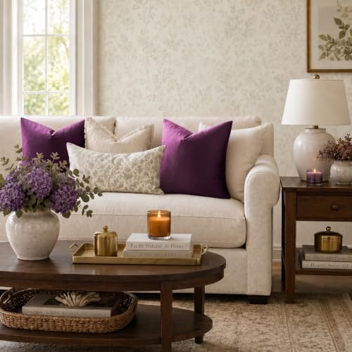 Image of GIGIZAZA Decorative Couch Throw Pillow Covers,Purple Square Pillow Cushion Covers 22x22,Pillow Cases Velvet Pillow Covers