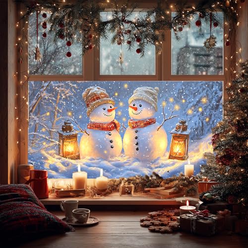 Película para ventana con diseño navideño muñecos de nieve 39.3 x 17.7 pulg miniatura 2