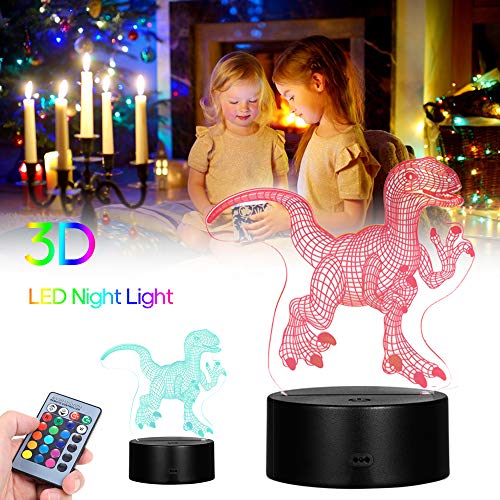 Andoer Lâmpada LED 3D para ilusão de luz noturna Padrão de dinossauro Luzes que mudam de cor de cabe