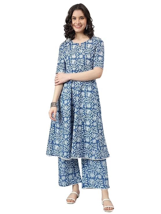 Avayayat Ethnic Co-Ord Set | Casual Wear Pant Top | Fancy Kurta Pant Set for Women (Blue, 4XL)