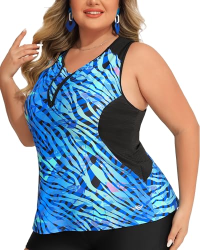 Angel season Plus Size Tankini Swimsuits for Women, Zippered Swim
