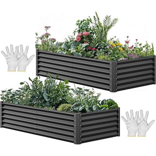 YITAHOME 72x36x18 in 2pcs Galvanized Raised Garden Bed Kit, Large Metal Planter Box with Gloves & Support Rod, Outdoor Flower Bed for Plants Vegetable