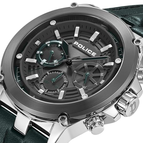 Image of Police Quartz Multifunction Green DIAL Leather Strap Watch for Men-PLPEWJF2226642W