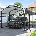 DAUSOLA 10x15 FT Heavy Duty Carports Canopy with Updated Frame Structure Galvanized Steel Roof and Enhanced Base, Metal Carport Garage for Pickup, Boat, Car and Tractors