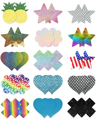 Image of CICKEE 15 Pairs Pasties Rave | Self-Adhesive Nipple Covers Pack Breast Petals Sticky Pasty Nipple Stickers