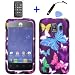 4 items Combo: Mini Stylus Pen + LCD Screen Protector Film + Case Opener + Purple Pink Green Yellow Blue Multi Color Butterfly Design Rubberized Snap on Hard Shell Cover Faceplate Skin Phone Case for AT&T Huawei Fusion 2 U8665 (2nd Generation)