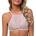 SHEKINI Damen Blumen Spitzen BH Bustier Atmungsaktiv Drahtlose Lace Bra Crop Top Bralette Flirty Lingerie Padded Einstellbar High Neck Racerback (S, Pale Mauve)