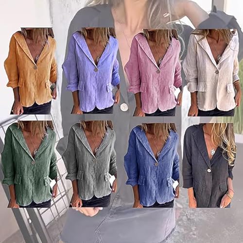 Cotton and Linen Casual Lapel Single-Button Thin Coat, Linen Blazer Women2