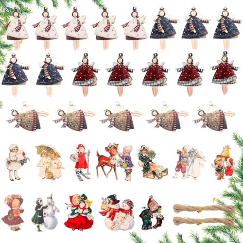 KingYH 32 Stück Engel Anhänger für Weihnachtsbaum Holz Angel...