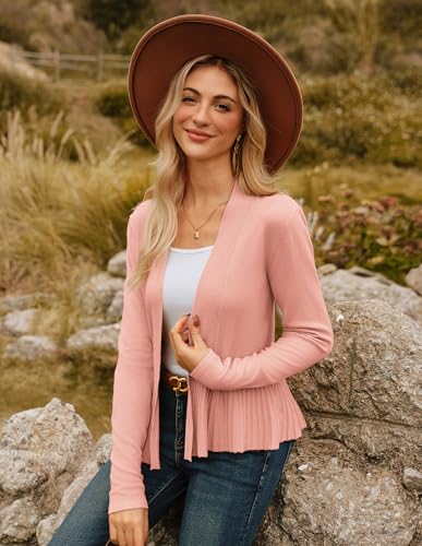 Image of GRACE KARIN Women's Lightweight Peplum Cardigan Sweaters Open Front Cropped Cardigan Long Sleeve Trendy Summer Knit Tops