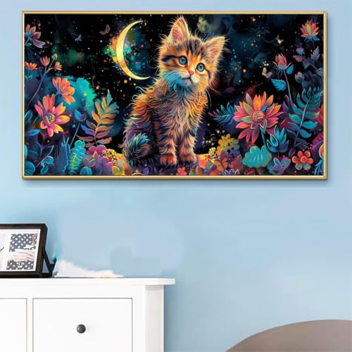 Pintar por numeros adultos gato y luna kit de lienzo 40x80cm sin marco con pinceles y pigmentos 3