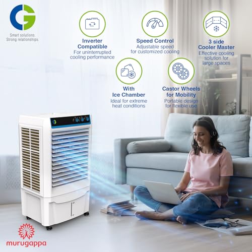 Image of CG 95L Desert Air Cooler for Home| Inverter Compatible | Ice Chamber | Honey Comb Pads | Concealed Pumps | Adjustable Louvers | Water Level Indicator | Upto 45Ft Air Throw | 1 Yr Manufacturer Warranty