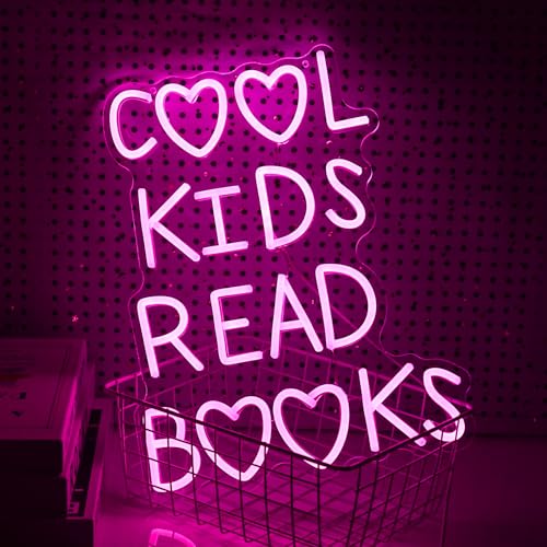 Image of Cool Kids Read Books Neon Sign Dimmable USB Powered Classroom Neon Light for Wall Decor Pink Led Read Books Light Up Sign for Kids Room Reading Room Library Bookstore(16.3 * 12.4In)