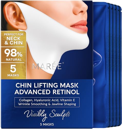 MAREE V Line Lifting Mask Chin Strap - Advanced Retinol Face Lifting Mask &amp; Neck Lift Tape - Double Chin Reducer &amp; Jawline Shaper - Retinol Collagen Facial Masks for Face Lift, Tightening and Firming