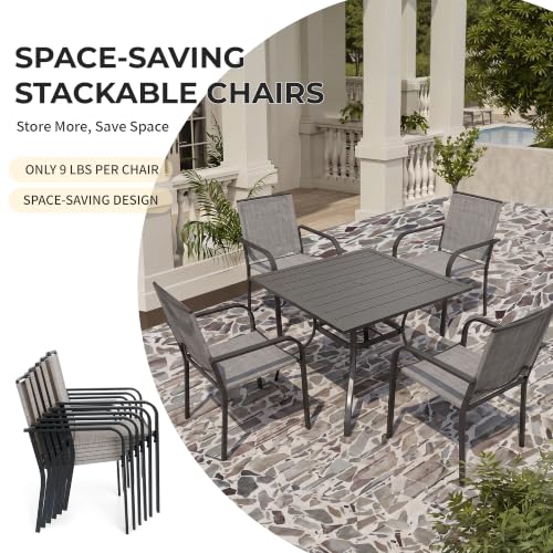 Image of Anmutig 5 Pieces Patio Dining Set, Outdoor Furniture Set Includes 1 Square Patio Table and 4 Stackable Patio Chairs, Outdoor Table and Grey Chairs for Garden Backyard Deck