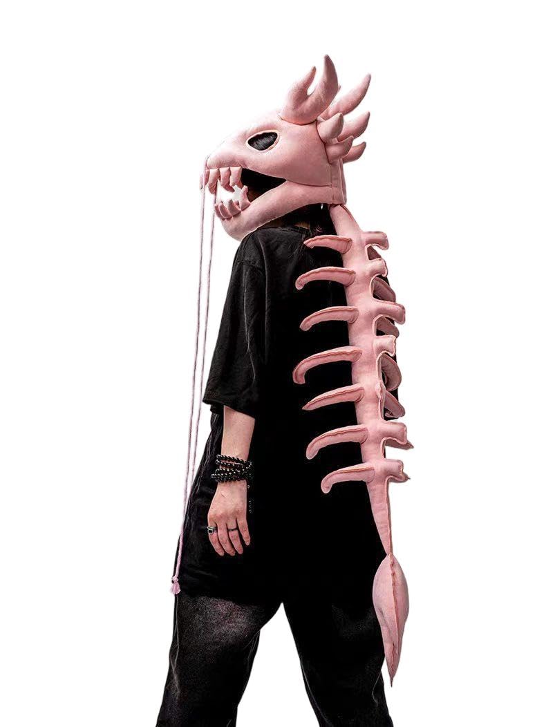 Dinosaur Skeleton Costume Set, Style Dinosaur Outfit,Dinosaur Skull Headpiece And Spine Costume for Dress-Up, Parties & Photos (Pink, 47.2)