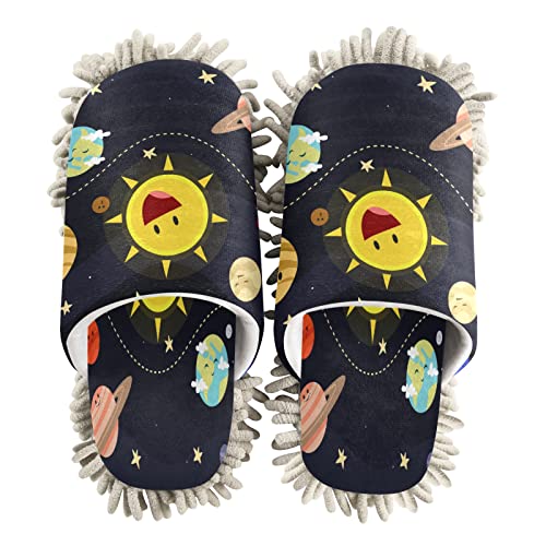 xigua Dibujos animados Sun Planet Rocket Mop ZapatillasHerramienta de limpieza Zapatillas antideslizantes Mopping Zapatos de Microfibra Piso Casa Zapatillas—L Cover